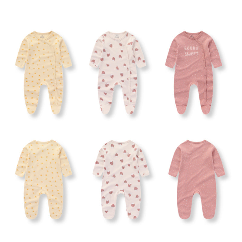 3 Pieces New Baby Cotton Long-sleeved Jumpsuit Baby Foot-wrapped Romper Boneless Sewing Pajamas