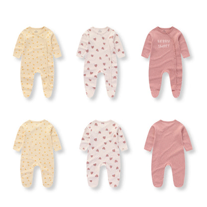 3 Pieces New Baby Cotton Long-sleeved Jumpsuit Baby Foot-wrapped Romper Boneless Sewing Pajamas