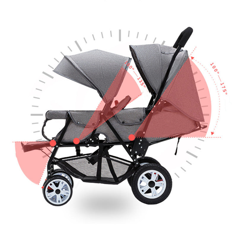 Premium Dual Position Lightweight Baby Stroller Foldable Plus-sized Four-wheel Infant Cart