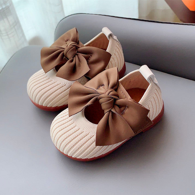 Chic Bowknot Charm - Soft Sole Square-Toe Toddler Shoes