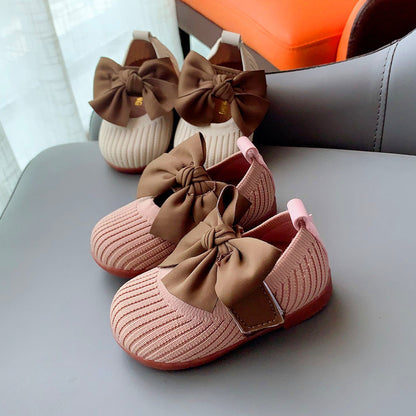 Chic Bowknot Charm - Soft Sole Square-Toe Toddler Shoes