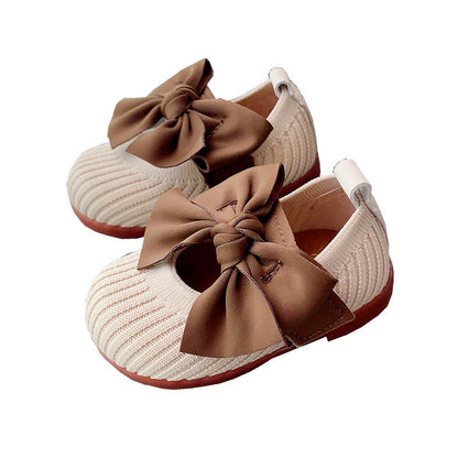 Chic Bowknot Charm - Soft Sole Square-Toe Toddler Shoes