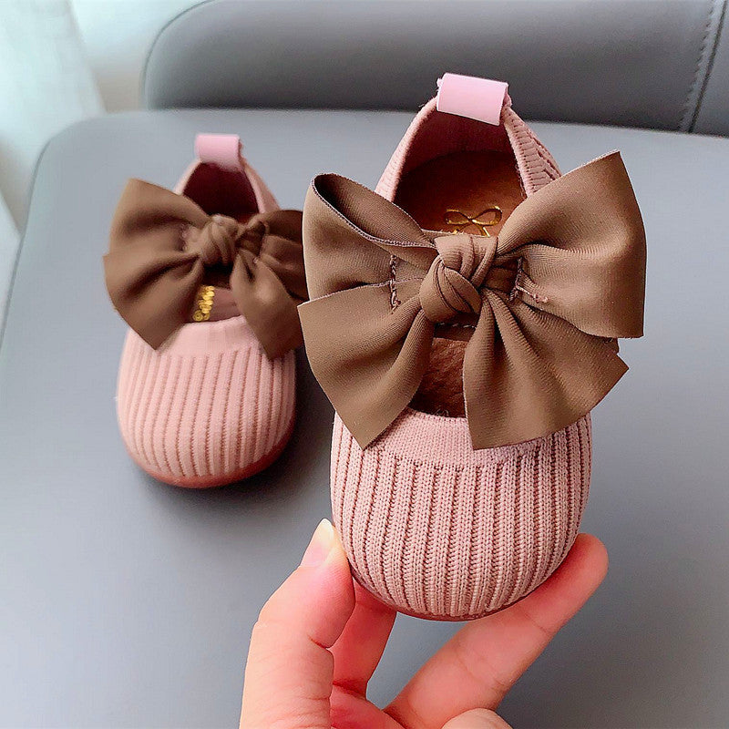 Chic Bowknot Charm - Soft Sole Square-Toe Toddler Shoes