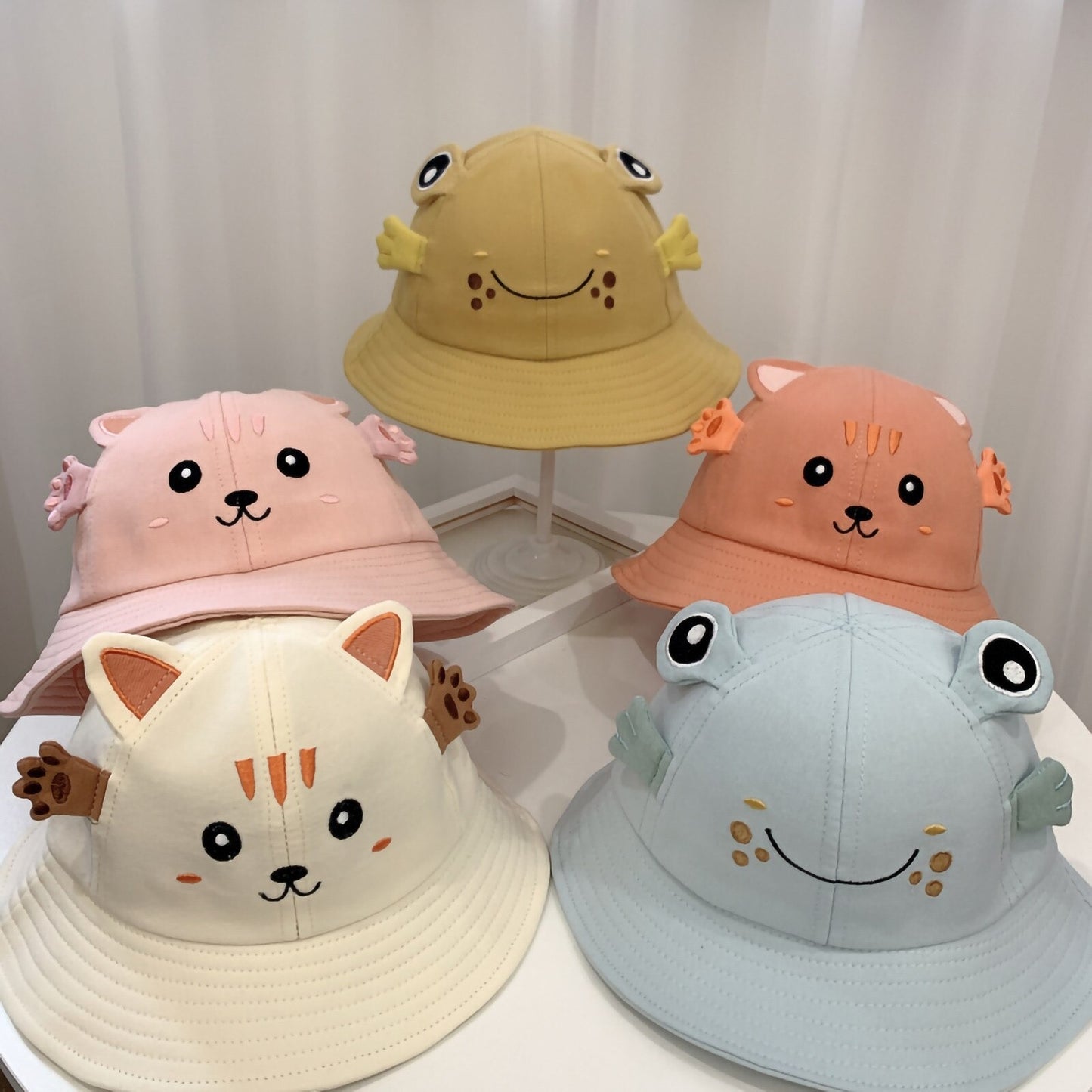 Lil’ Critter Sun-Safe Bucket Hat for Babies - Adorable Kitten & Froggy Summer Cap