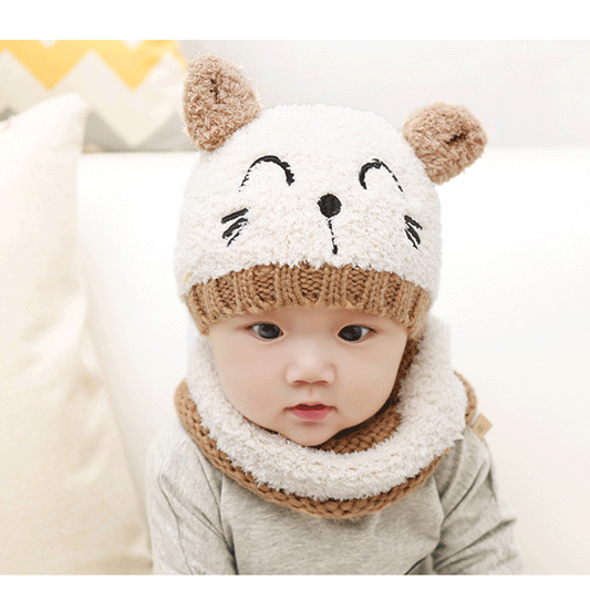 SnuglyBear Infant Wool Knit Combo - Cozy Handcrafted Hat and Scarf