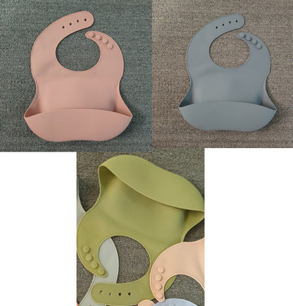 Adjustable Waterproof Silicone Baby Bib with Food Catcher - Soft, Easy-Clean Infant Bibs