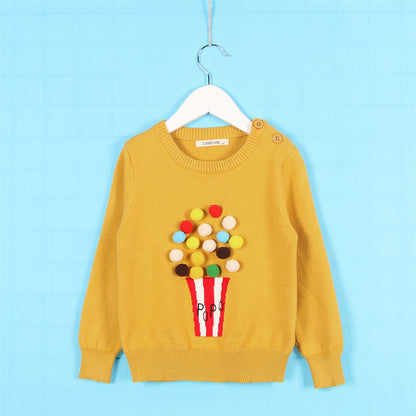 Whimsical Warmth: Woolen Fleece Winter Cardigan with Playful Pom-Pom Charm