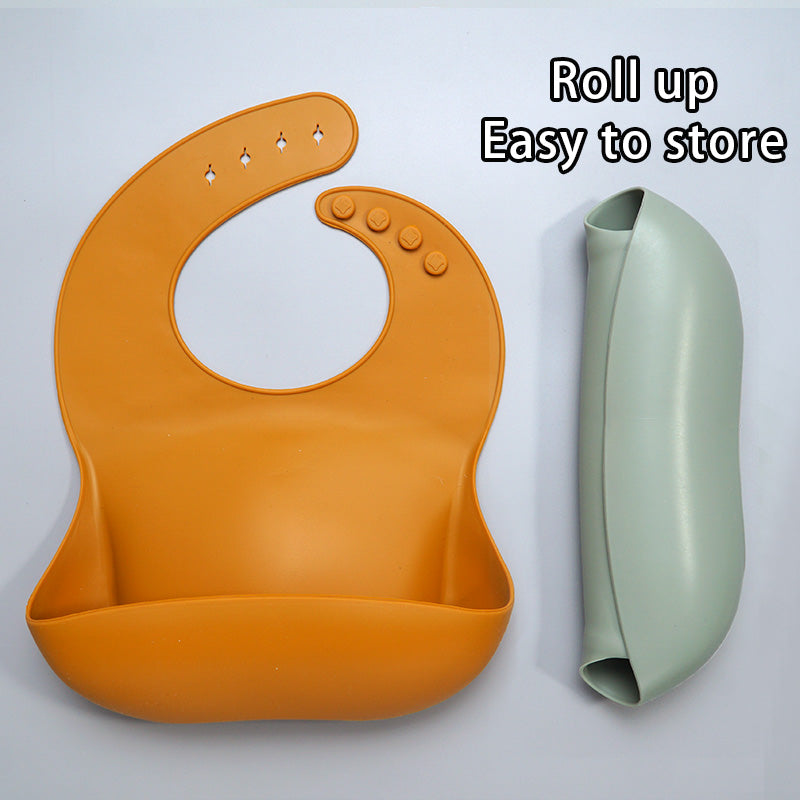 Adjustable Waterproof Silicone Baby Bib with Food Catcher - Soft, Easy-Clean Infant Bibs