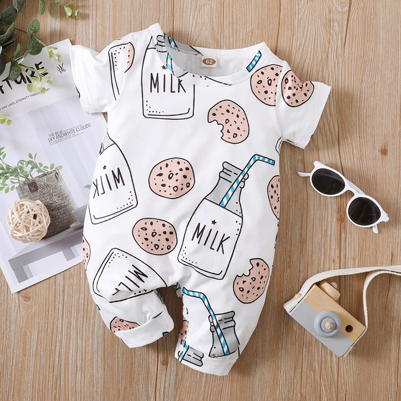 Children's Bottle Print Short Sleeve Romper