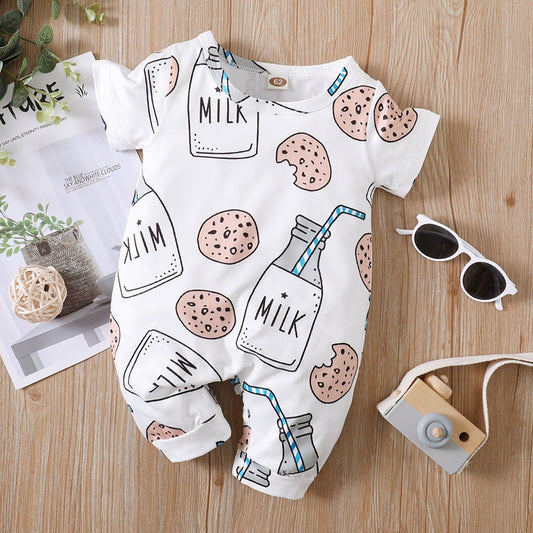 Children's Bottle Print Short Sleeve Romper