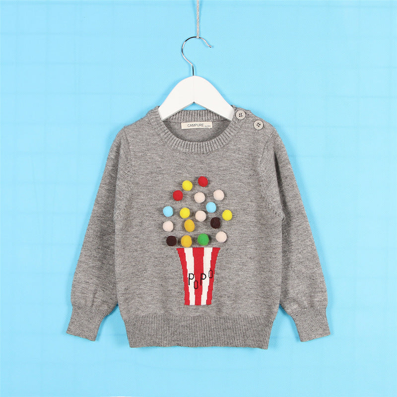 Whimsical Warmth: Woolen Fleece Winter Cardigan with Playful Pom-Pom Charm