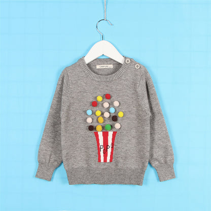 Whimsical Warmth: Woolen Fleece Winter Cardigan with Playful Pom-Pom Charm