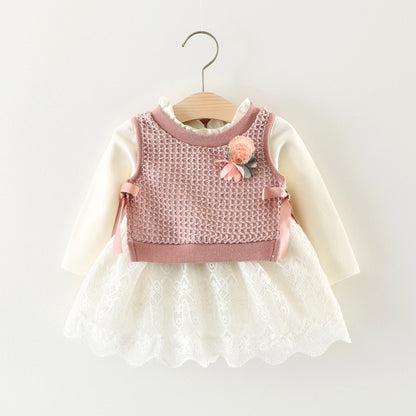 Baby Girl’s Floral Dress with Tulle Skirt and Lace Accents