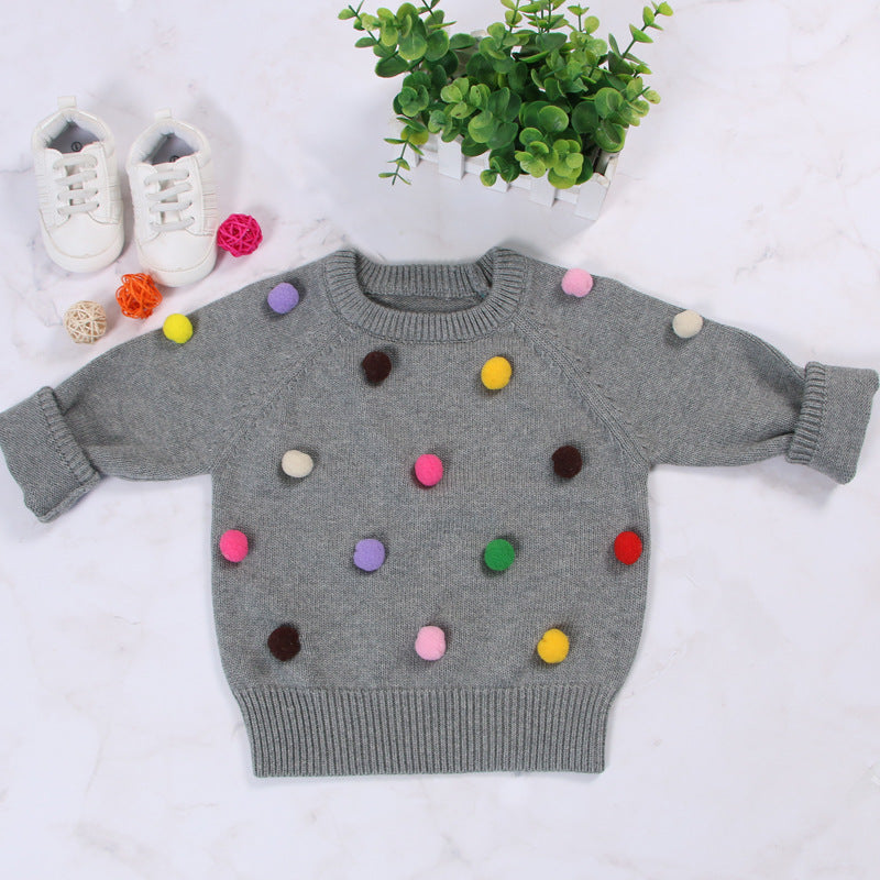 Whimsical Warmth: Woolen Fleece Winter Cardigan with Playful Pom-Pom Charm