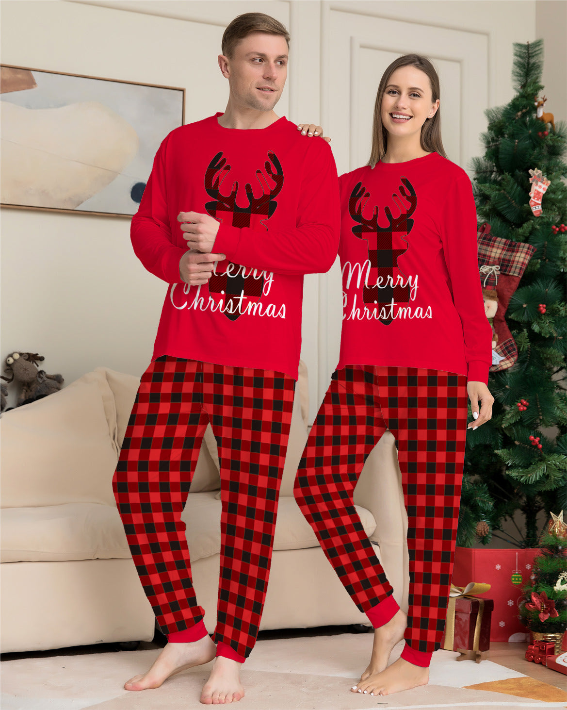 Christmas Family Matching Pajamas Set Christmas Holiday PJs Elk Top Pants Set Pajamas For Family Mom Dad Kids Baby