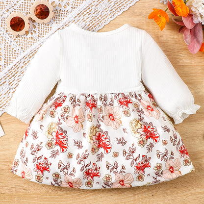 Autumn Blossom Elegance: Chic Floral Bow Dress