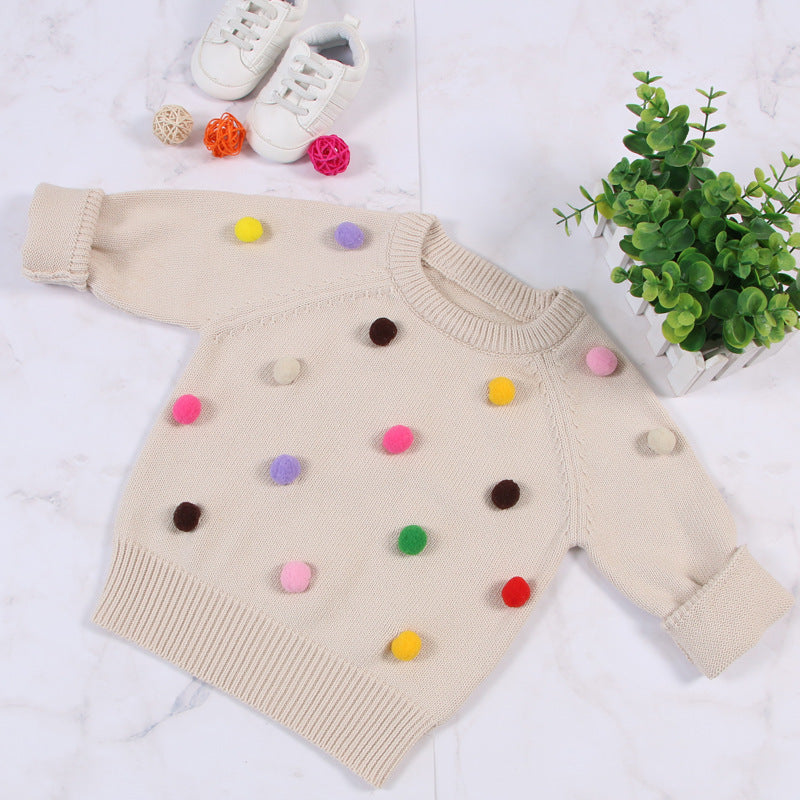 Whimsical Warmth: Woolen Fleece Winter Cardigan with Playful Pom-Pom Charm