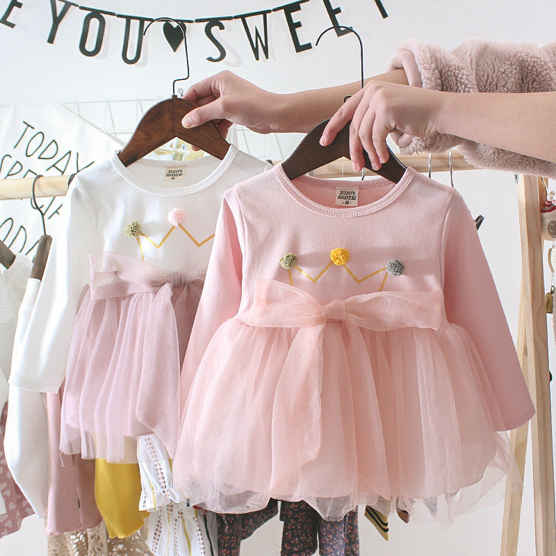 Baby Girl’s Floral Dress with Tulle Skirt and Lace Accents