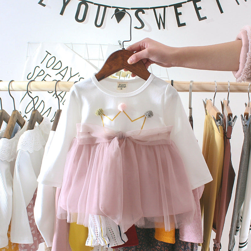 Baby Girl’s Floral Dress with Tulle Skirt and Lace Accents