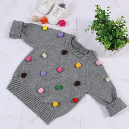 Whimsical Warmth: Woolen Fleece Winter Cardigan with Playful Pom-Pom Charm