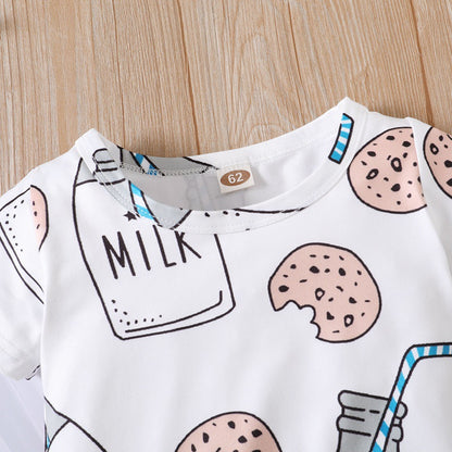 Children's Bottle Print Short Sleeve Romper