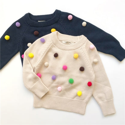 Whimsical Warmth: Woolen Fleece Winter Cardigan with Playful Pom-Pom Charm