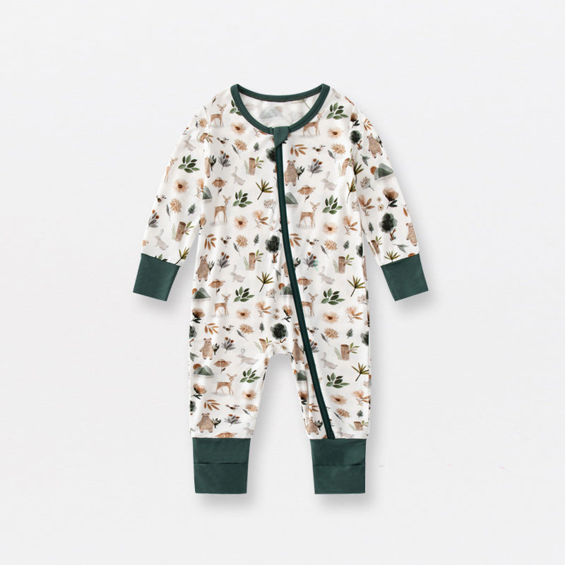 Jusheng Clothing Foreign Trade Bamboo Fiber Baby Jumpsuits Spring And Autumn Long Sleeve Double Zipper Baby Pajamas Romper