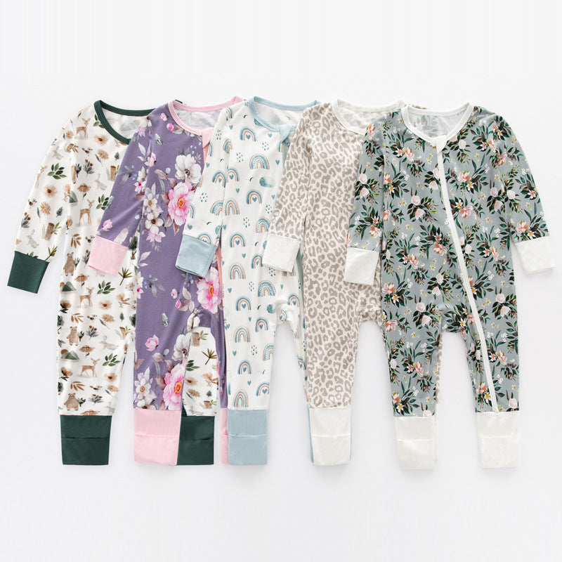 Jusheng Clothing Foreign Trade Bamboo Fiber Baby Jumpsuits Spring And Autumn Long Sleeve Double Zipper Baby Pajamas Romper