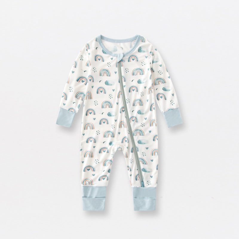 Jusheng Clothing Foreign Trade Bamboo Fiber Baby Jumpsuits Spring And Autumn Long Sleeve Double Zipper Baby Pajamas Romper