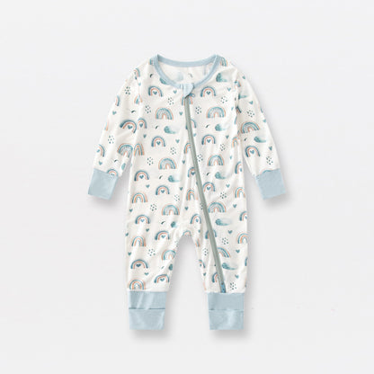 Jusheng Clothing Foreign Trade Bamboo Fiber Baby Jumpsuits Spring And Autumn Long Sleeve Double Zipper Baby Pajamas Romper