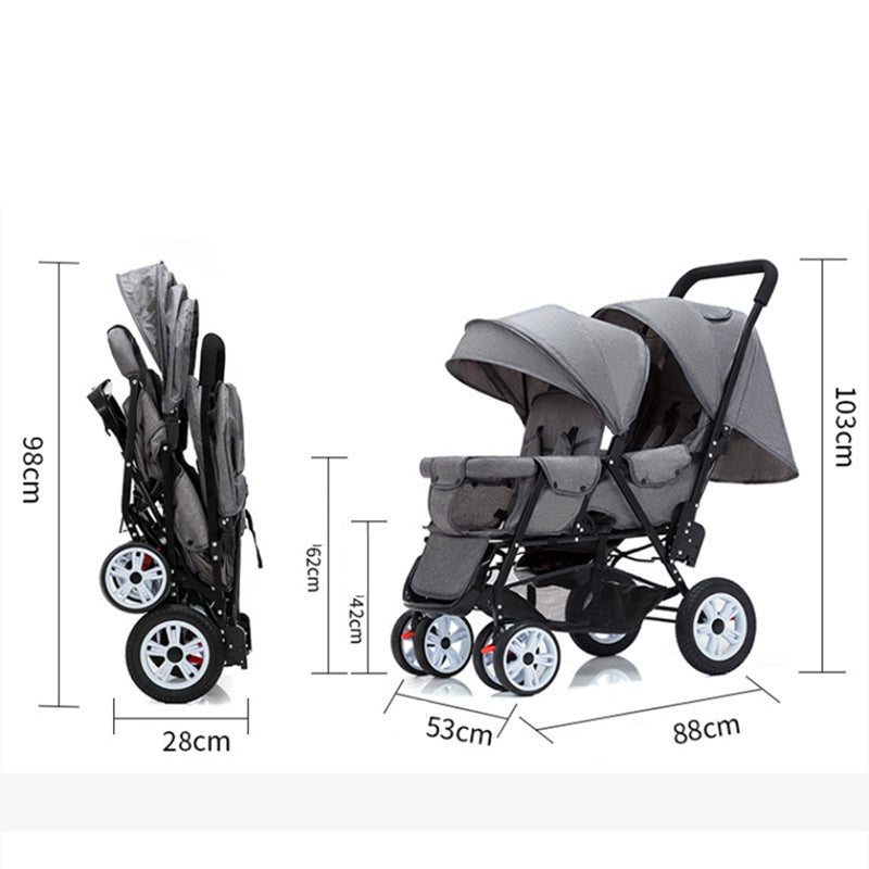 Premium Dual Position Lightweight Baby Stroller Foldable Plus-sized Four-wheel Infant Cart