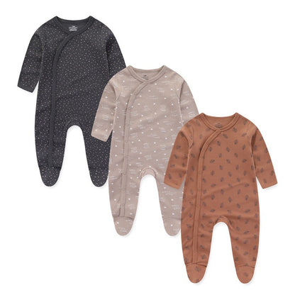 3 Pieces New Baby Cotton Long-sleeved Jumpsuit Baby Foot-wrapped Romper Boneless Sewing Pajamas