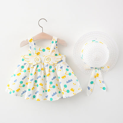 Polka Playtime: Girl’s Polka Dot Beach Princess Dress with Angelic Wing Sleeves & Matching Sun Hat