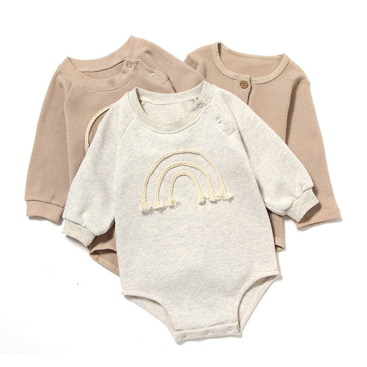 Unisex Baby Waffle Cotton Romper - Long Sleeve, Comfort-Fit Playsuit for Newborns