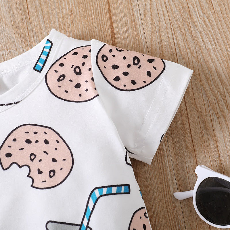 Children's Bottle Print Short Sleeve Romper