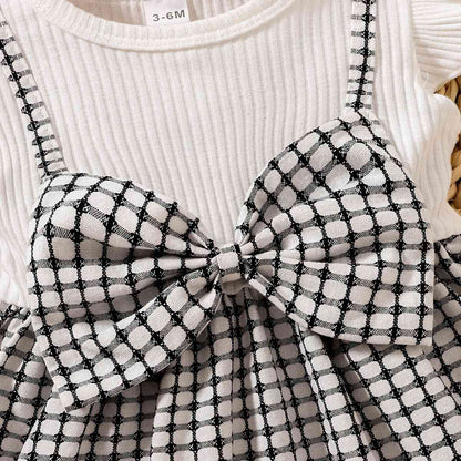 Plaid Bow Detail Round Neck Dress