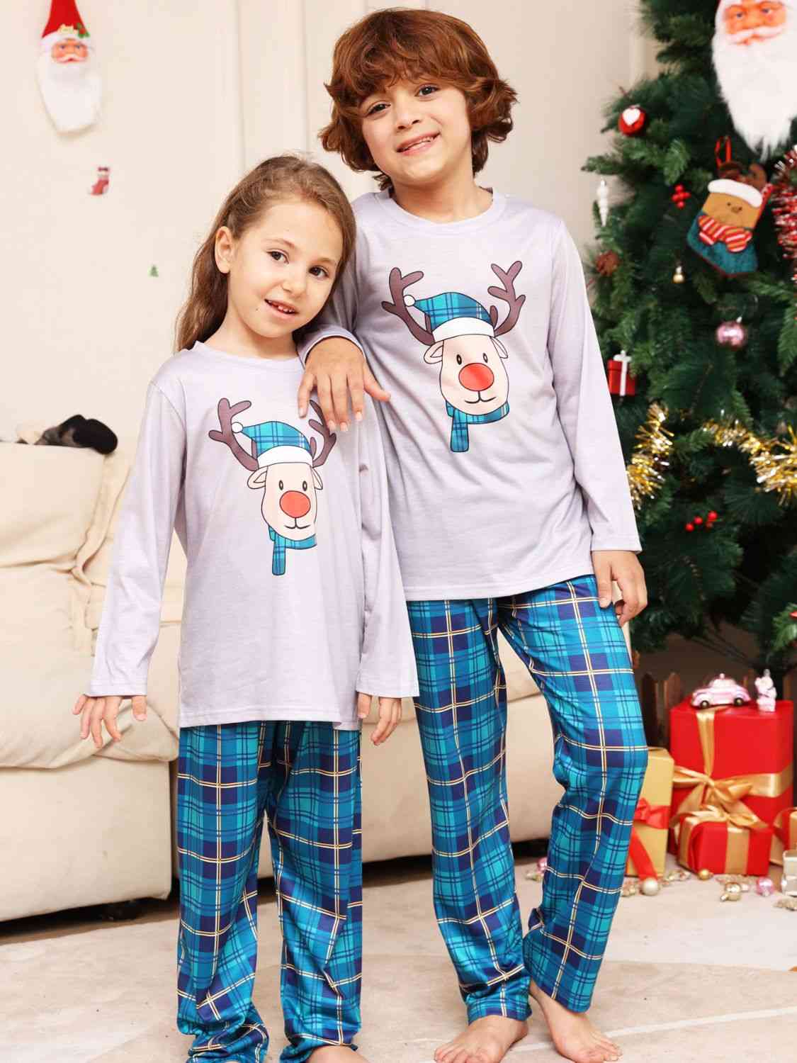 Rudolph Graphic Long Sleeve Top and Plaid Pants Set