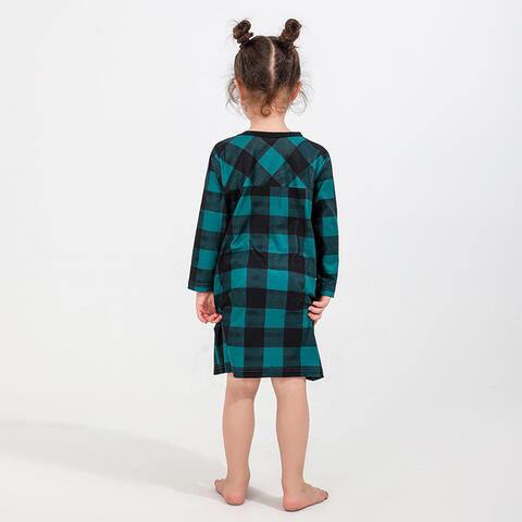 Girl Plaid Round Neck Long Sleeve Dress