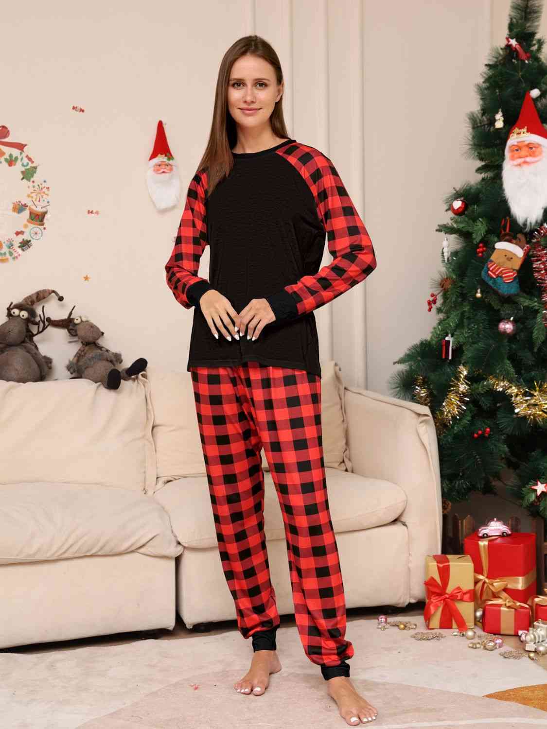 Adorably Active: Full Size Raglan Sleeve Top and Plaid Pants Set